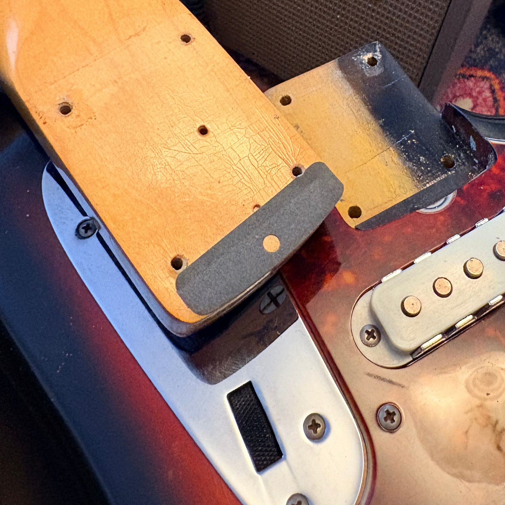 Paint Stick mark of neck pocket 1965 Fender with original finish