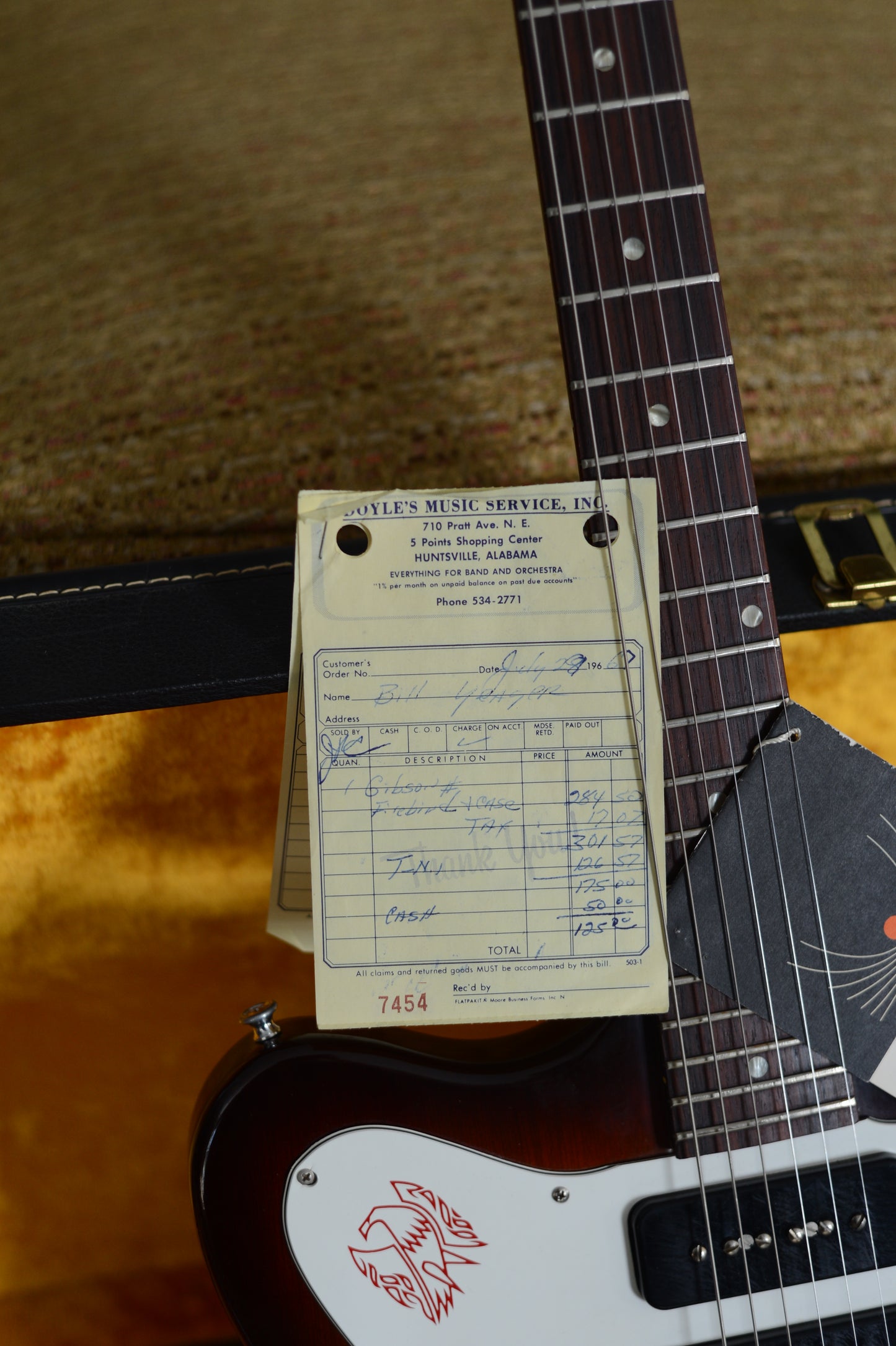 Receipt with tagged up 1965 Gibson Firebird Original owner